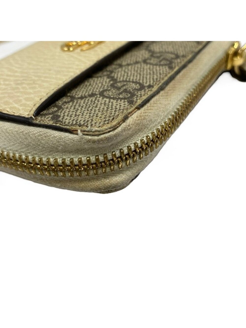 Gucci Wallet GG Plus Supreme White Beige Dark Brown L-shaped Zipper Leather - Picture 7 of 8